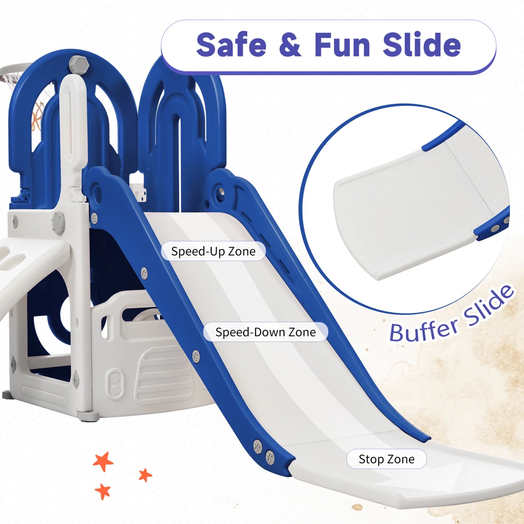 Toddler Slide and Climb Set, 4 in 1 Kids Climber Slide with Basketball Hoop and Storage Space, Freestanding Combination Slide with Armrest for Children Teens Boys Girls - MadeInUSA