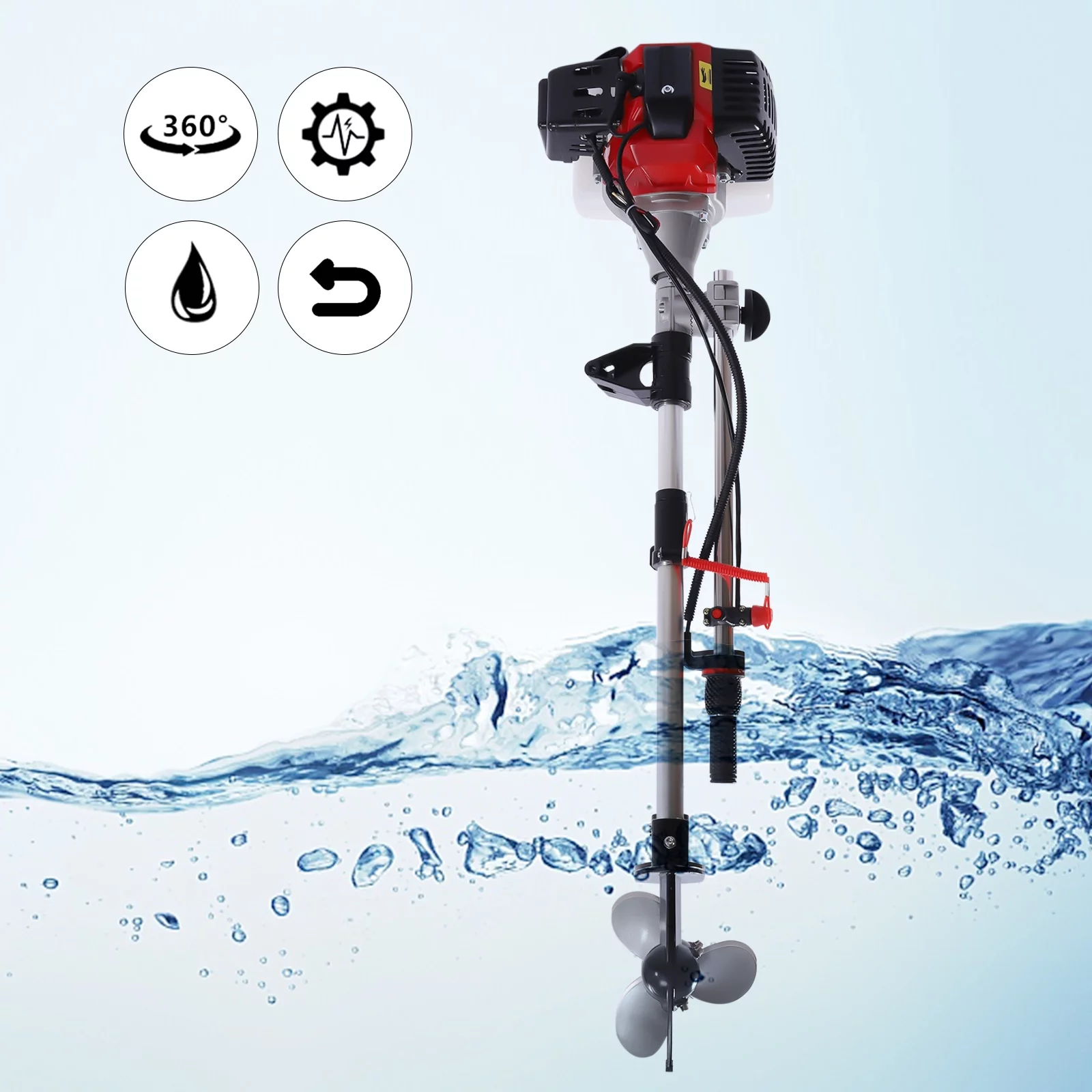 Miumaeov Outboard Boat Engine Motor 2-Stroke HP, 1.7KW Marine Boat Motor 52CC and Manual Pull Start for Inflatable Fishing Boats Yachts Water Sport Tools - MadeInUSA