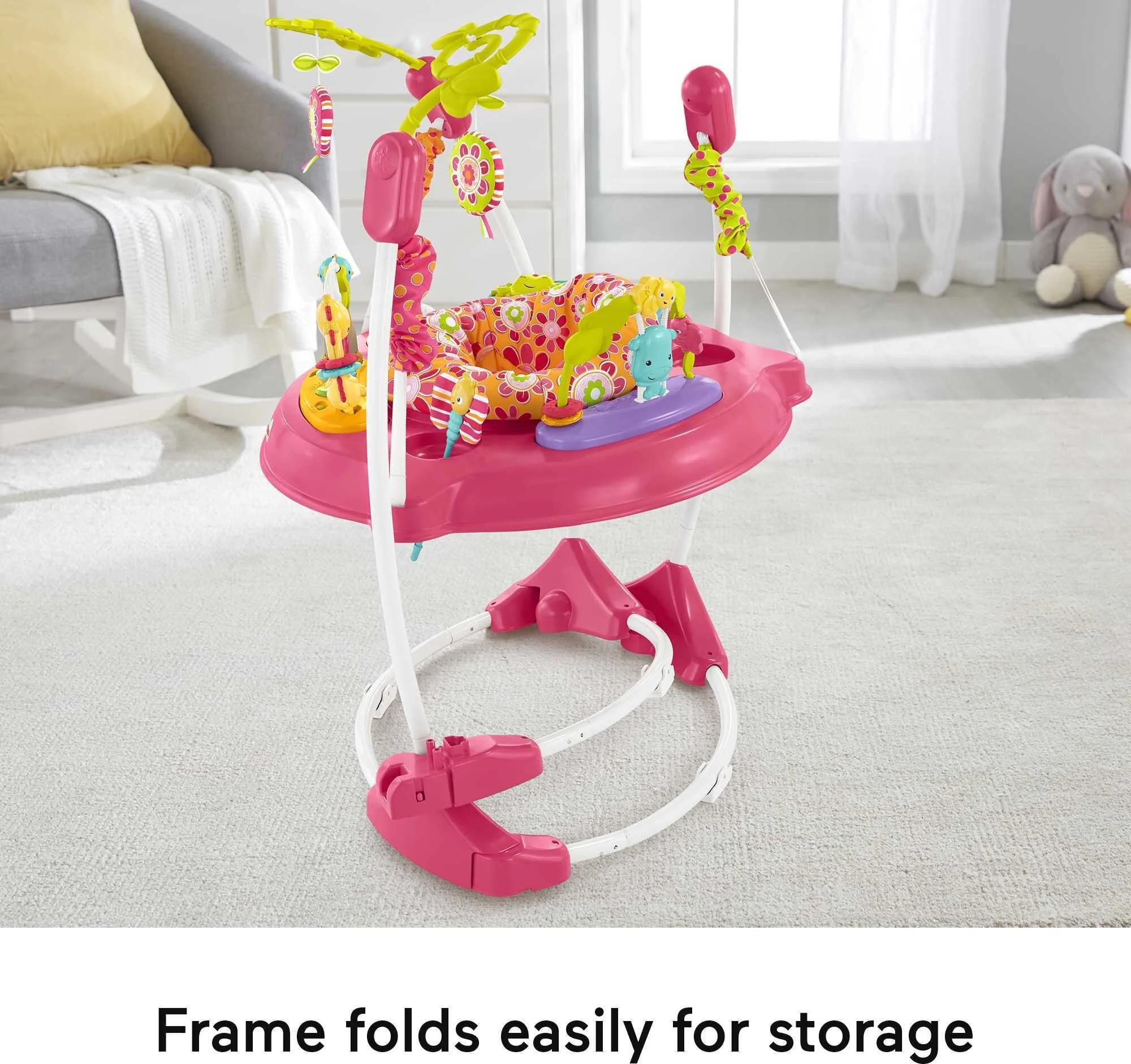 Fisher-Price Baby Bouncer Pink Petals Jumperoo Activity Center with Music and Lights - MadeInUSA