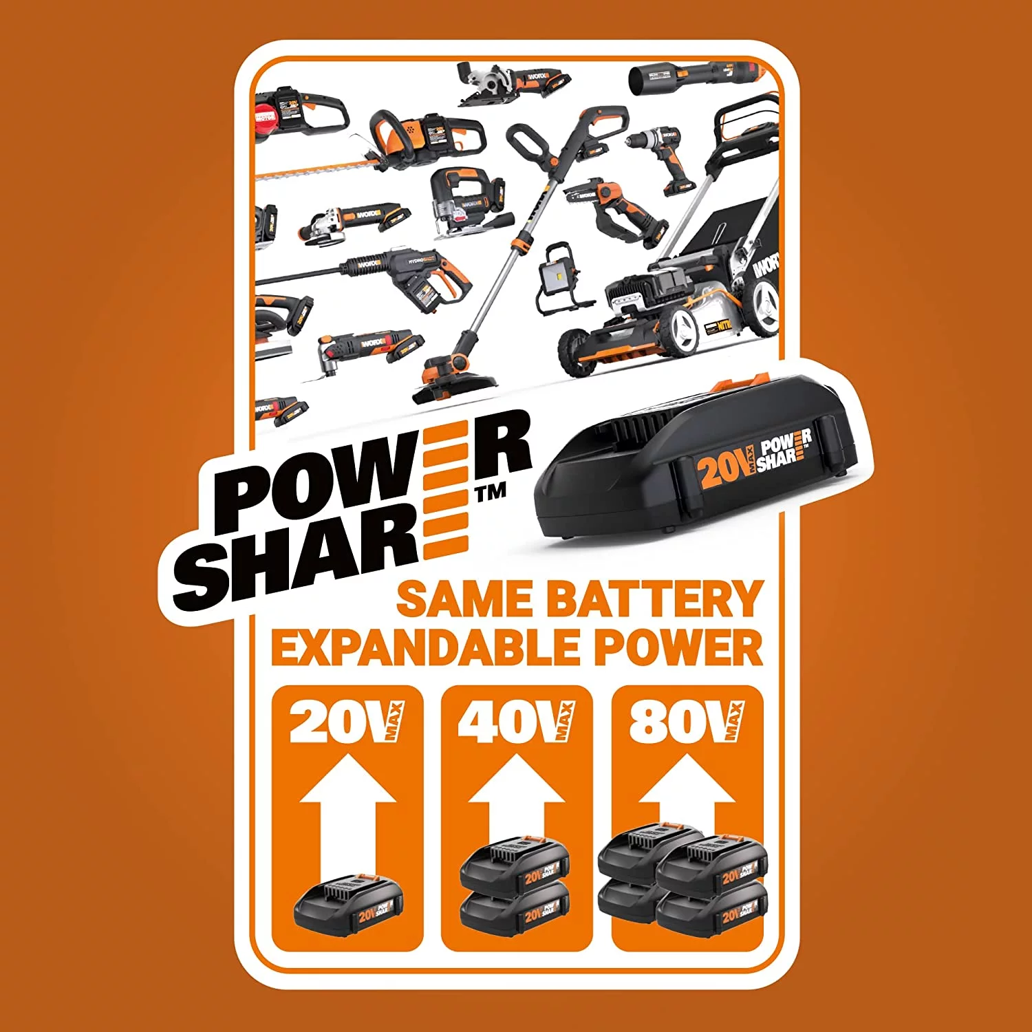 Worx WG349.9 20V Power Share 8" Pole Saw with Auto-Tension (Tool Only) - MadeInUSA