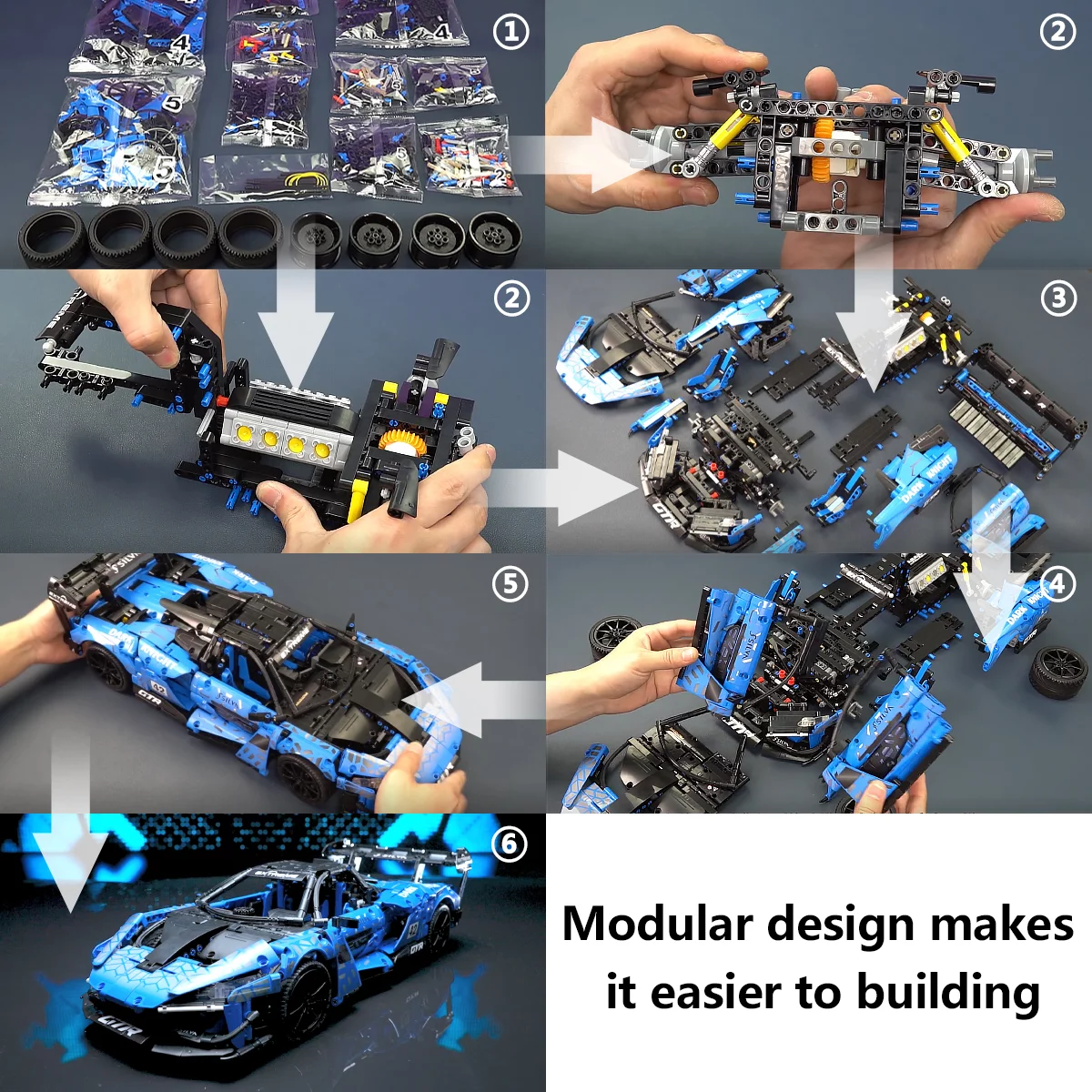 CaDA® Speed Series Model Car Building Set C63003W Blue Knight (2088 Pieces) Can Be Converted into a RC Car for Kids - MadeInUSA