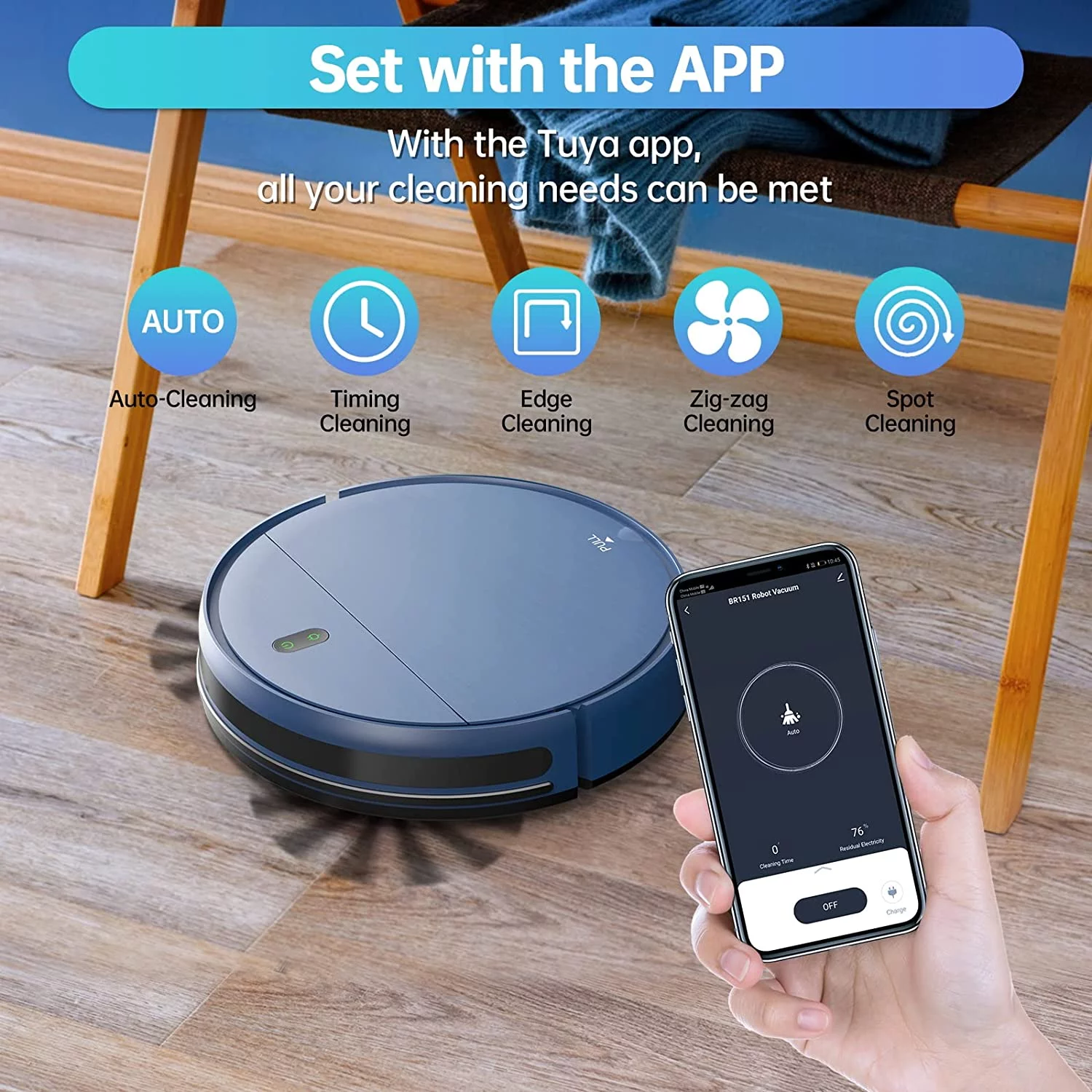 Robot Vacuum Cleaner, Robot Vacuum and Mop Combo Compatible with Alexa/WiFi/App, Self-Charging, 230ML Water Tank for Pet Hair, Hard Floors and Low Pile Carpet (Blue) - MadeInUSA