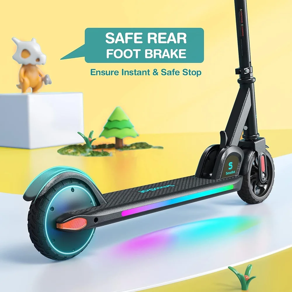 Electric Scooter for Kids, Foldable Scooter with Colourful Rainbow Light and LED Display, Adjustable Speed and Height, Black - MadeInUSA