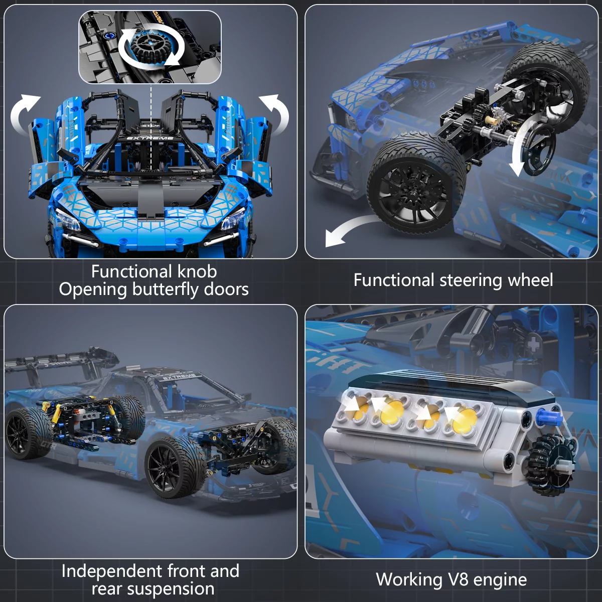 CaDA® Speed Series Model Car Building Set C63003W Blue Knight (2088 Pieces) Can Be Converted into a RC Car for Kids - MadeInUSA