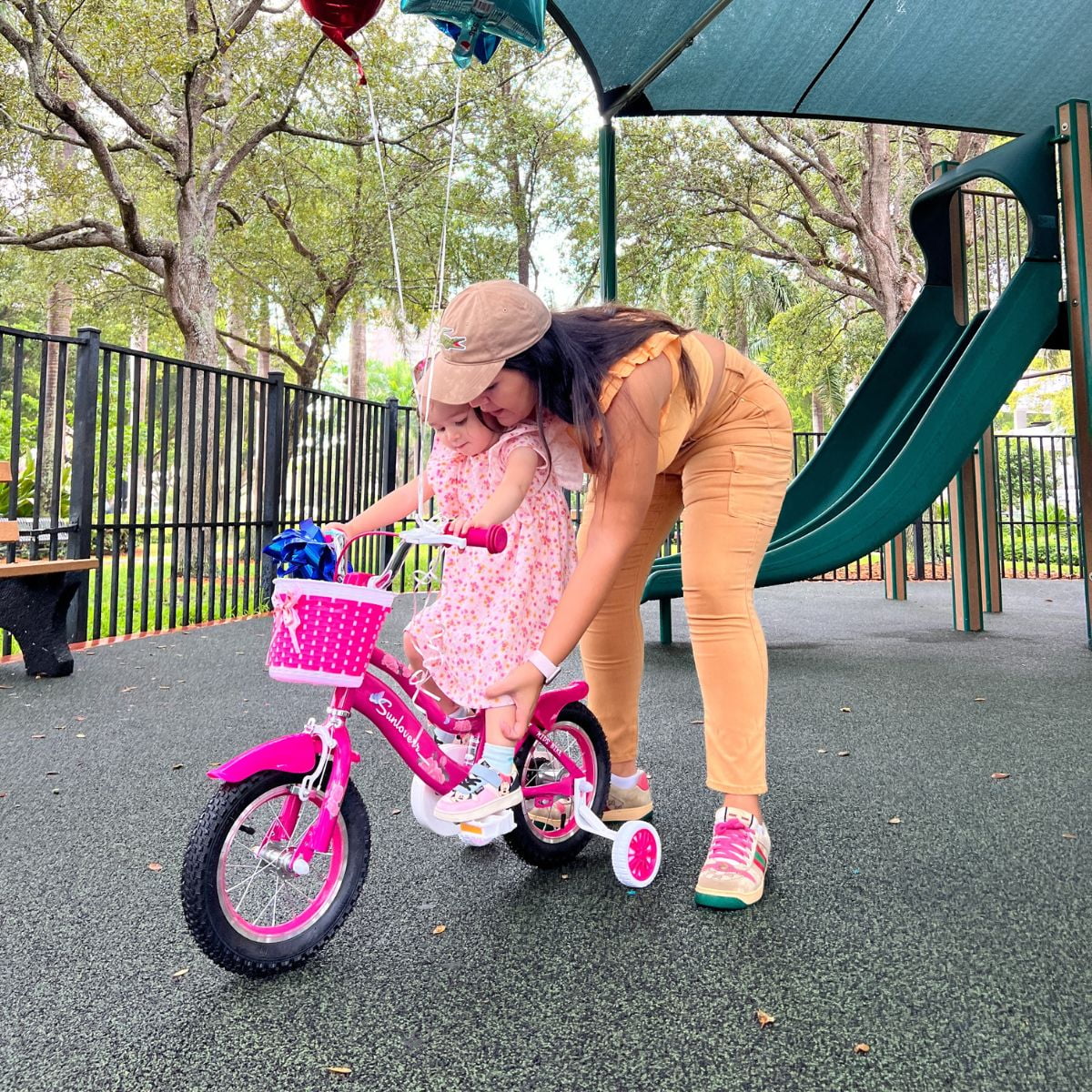 SUNLOVERR Pink Dreams Girls Bike for Toddlers and Kids Ages 4-6 Years Old, 14 Inch Kids Bike with Training Wheels & Basket - MadeInUSA