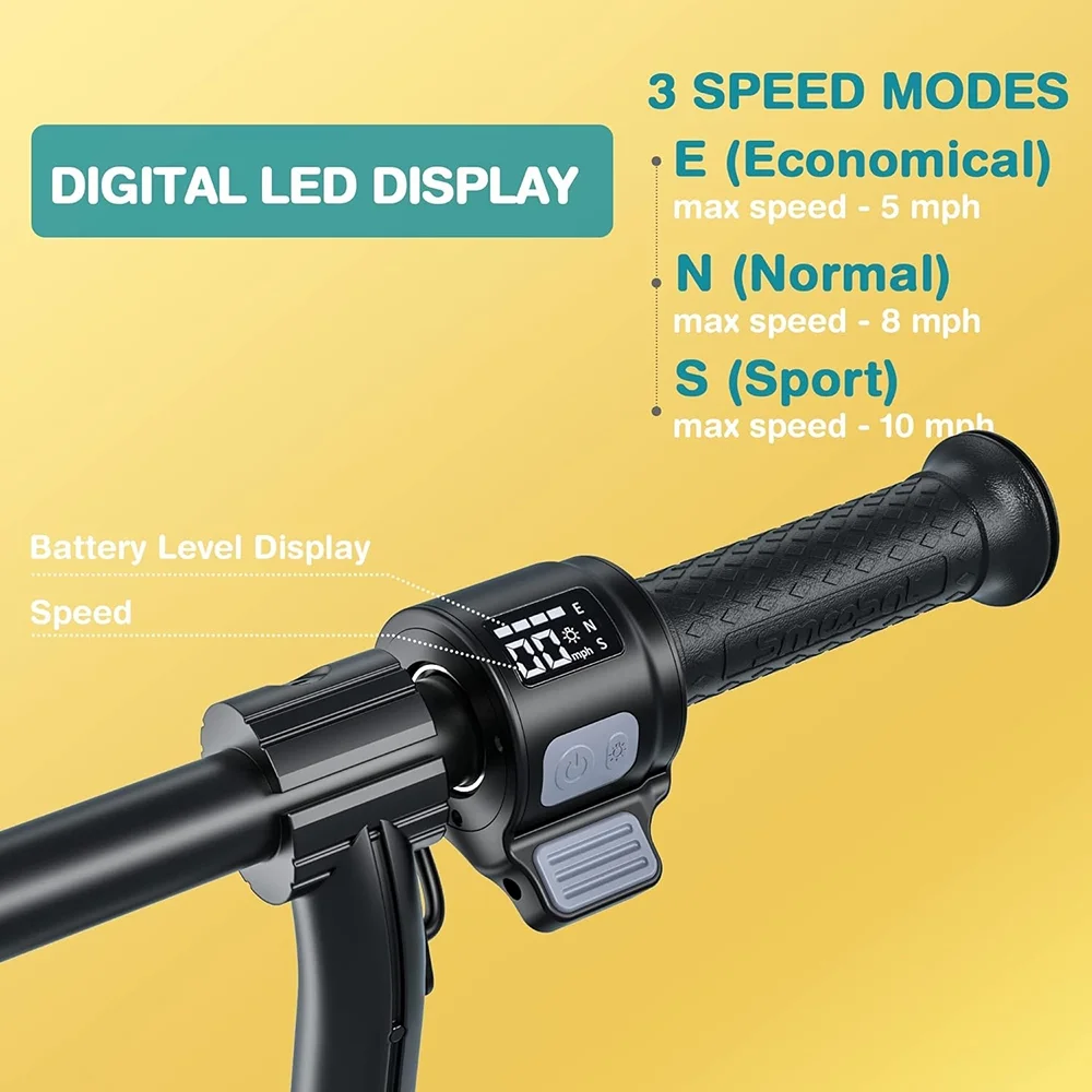 Electric Scooter for Kids, Foldable Scooter with Colourful Rainbow Light and LED Display, Adjustable Speed and Height, Black - MadeInUSA