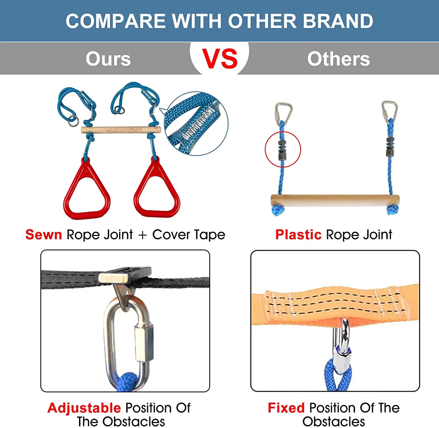 Slsy Ninja Warrior Obstacle Course for Kids, 60ft Ninja Slackline-with 10 Most Complete Accessories,Tree Protectors & Carry Bag Ninja Course for Kids Outside - MadeInUSA