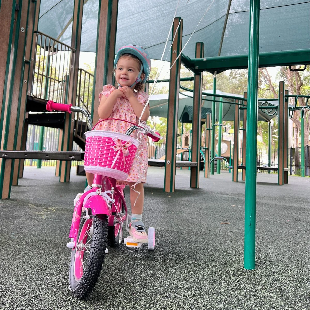 SUNLOVERR Pink Dreams Girls Bike for Toddlers and Kids Ages 4-6 Years Old, 14 Inch Kids Bike with Training Wheels & Basket - MadeInUSA