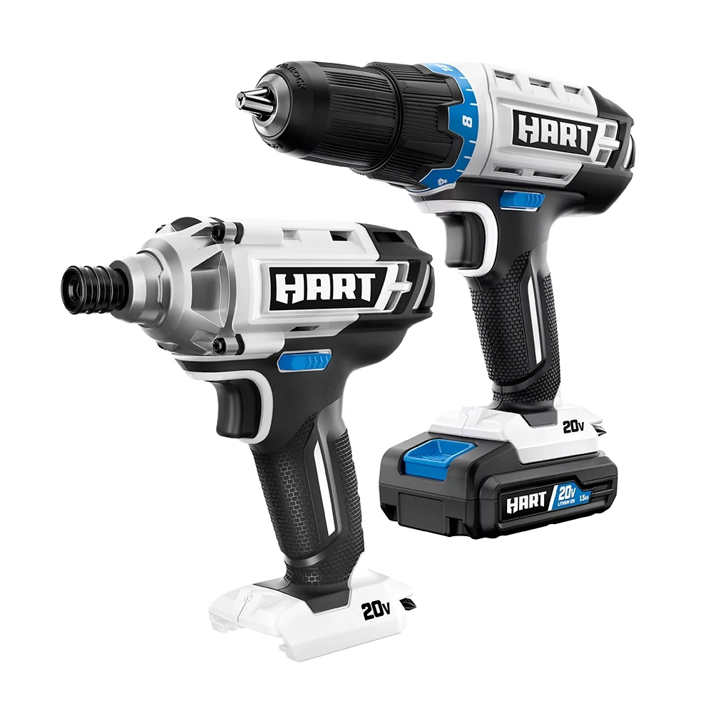 HART 20-Volt Cordless 2-Tool Combo Kit, 1/2-inch Drill/Driver, Impact Driver, (1) 1.5Ah Lithium-Ion Battery - MadeInUSA
