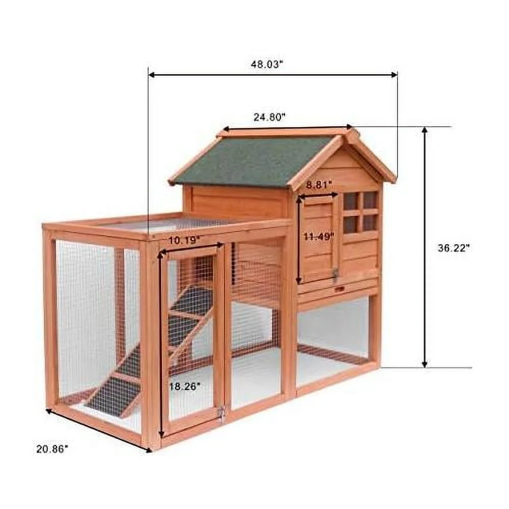 Rabbit Hutch Indoor And Outdoor Bunny Cage 2 Story Pet House Chicken Coop Poultry Cage With Removable No Leakage Tray (Natural Wood) - MadeInUSA