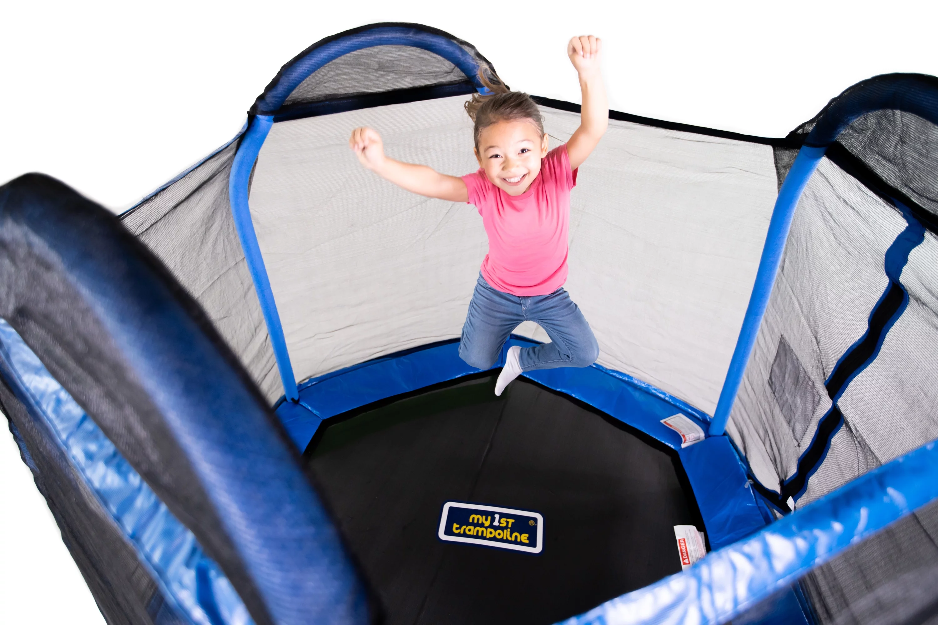 Bounce Pro 7-Foot My First Trampoline Hexagon (Ages 3-10) for Kids, Blue/Green - MadeInUSA