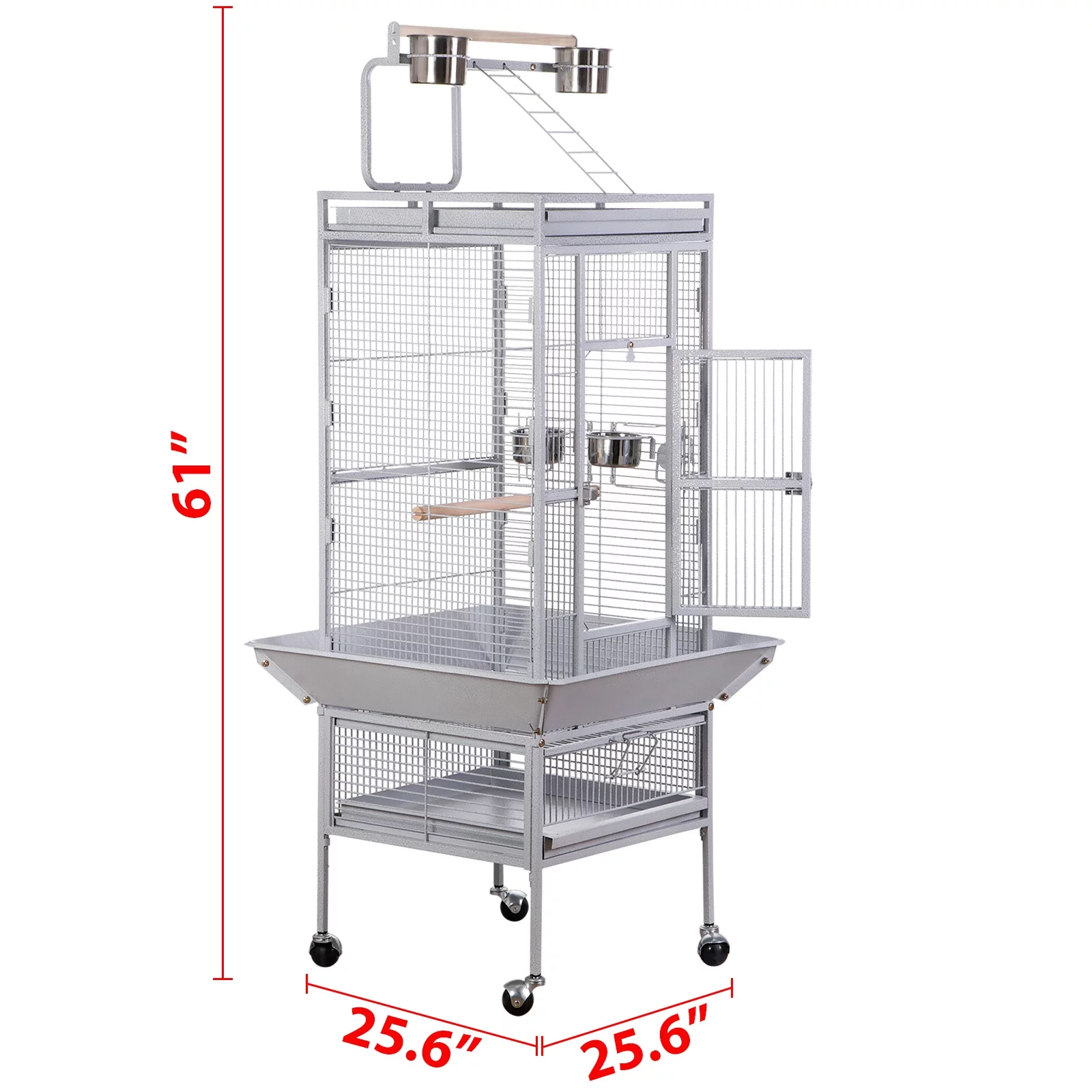ZENY 61 Large Bird Cage with Rolling Stand for Parrot Cockatoo Pet House Wrought Iron Birdcage, White - MadeInUSA