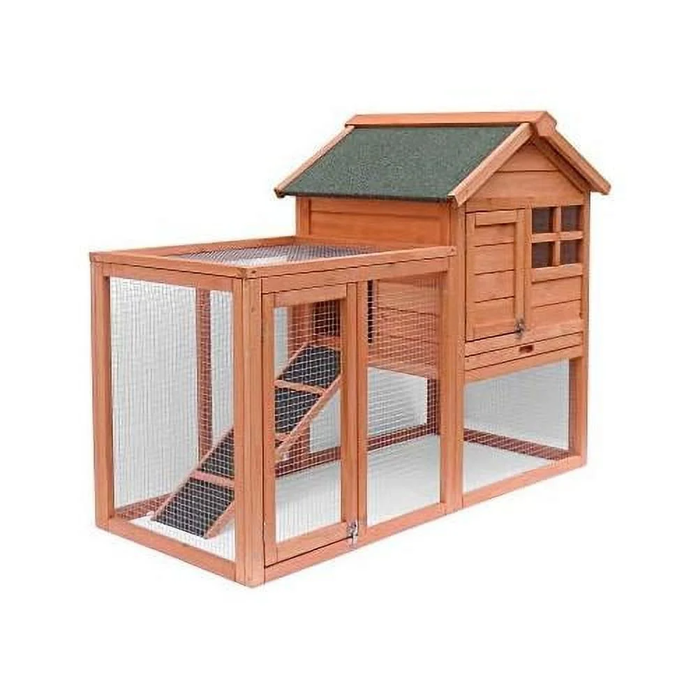 Rabbit Hutch Indoor And Outdoor Bunny Cage 2 Story Pet House Chicken Coop Poultry Cage With Removable No Leakage Tray (Natural Wood) - MadeInUSA