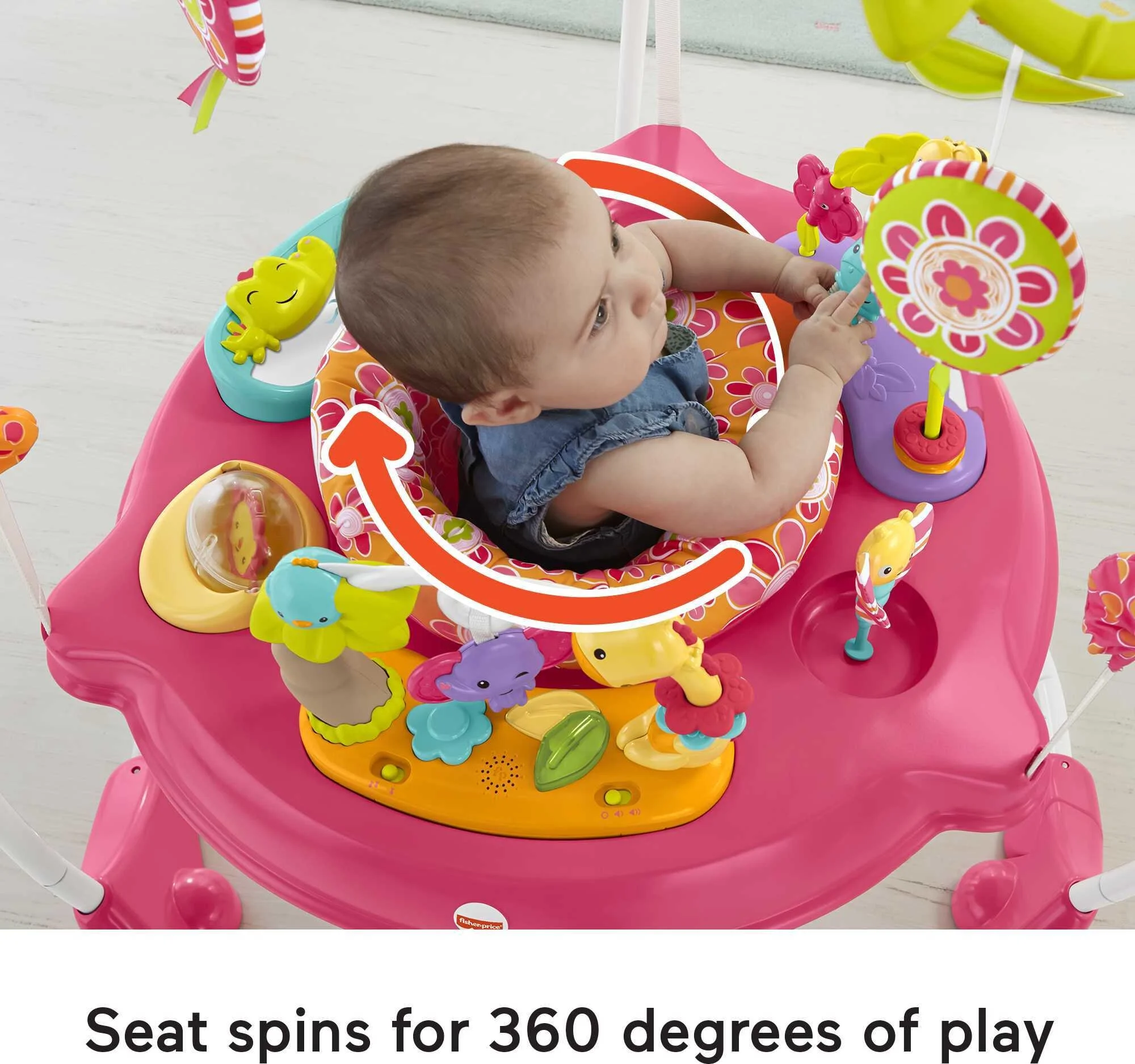 Fisher-Price Baby Bouncer Pink Petals Jumperoo Activity Center with Music and Lights - MadeInUSA