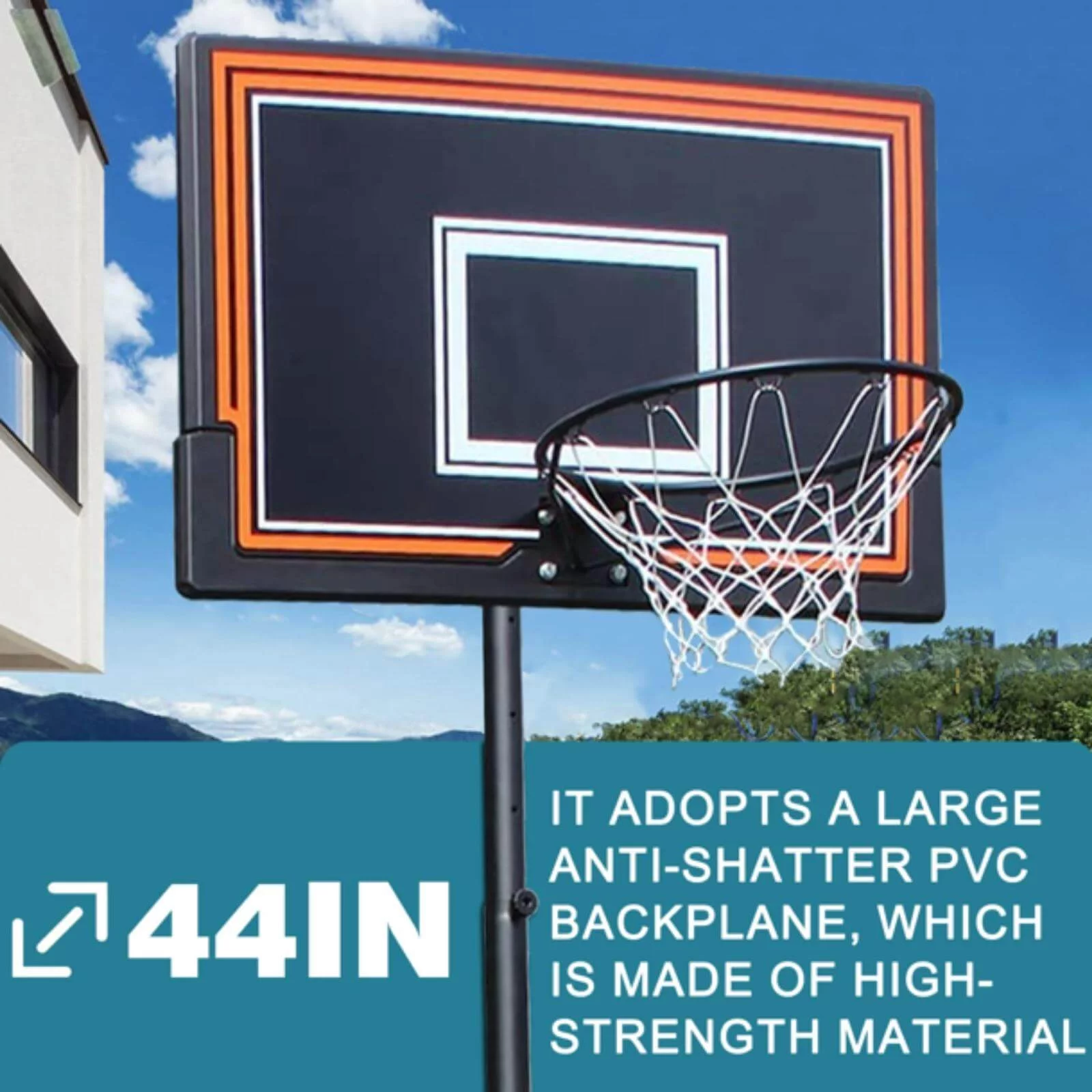 NiamVelo  Basketball Hoop Basketball Goal, 7-10FT Height Adjustable Basketball Backboard with Stand & Wheels  for Kids Adult Youth Black - MadeInUSA
