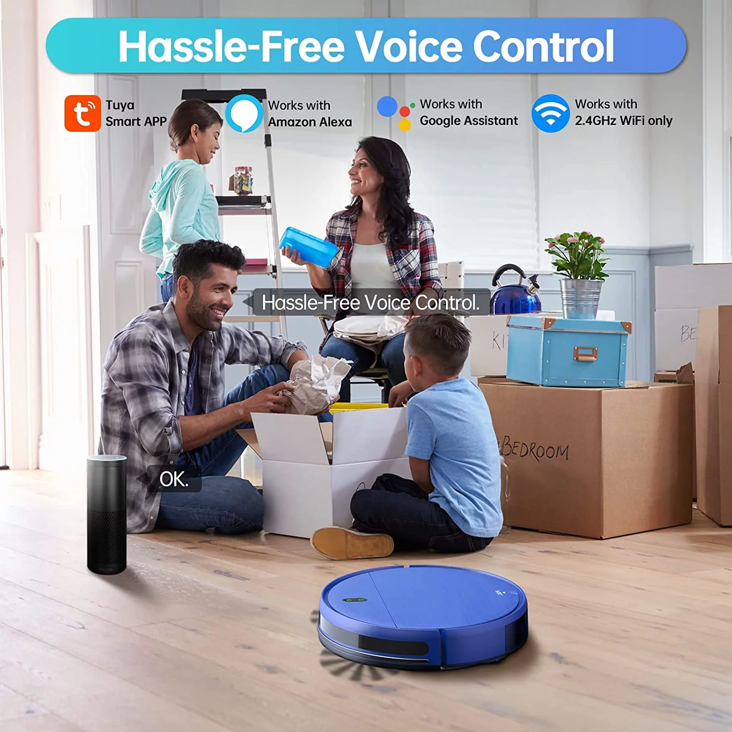 Robot Vacuum Cleaner, Robot Vacuum and Mop Combo Compatible with Alexa/WiFi/App, Self-Charging, 230ML Water Tank for Pet Hair, Hard Floors and Low Pile Carpet (Blue) - MadeInUSA