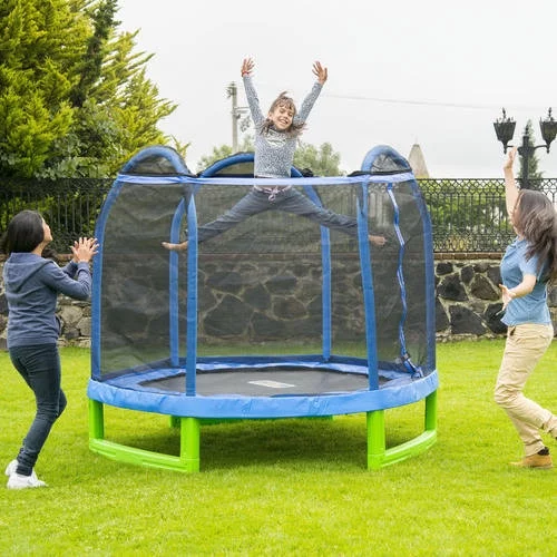 Bounce Pro 7-Foot My First Trampoline Hexagon (Ages 3-10) for Kids, Blue/Green - MadeInUSA