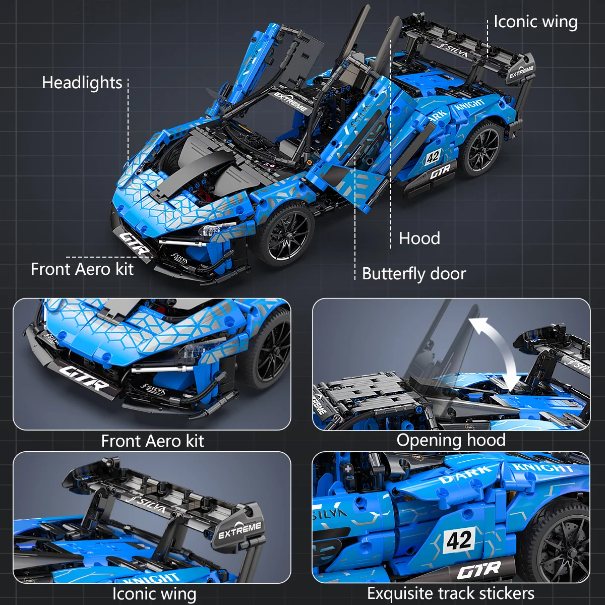 CaDA® Speed Series Model Car Building Set C63003W Blue Knight (2088 Pieces) Can Be Converted into a RC Car for Kids - MadeInUSA