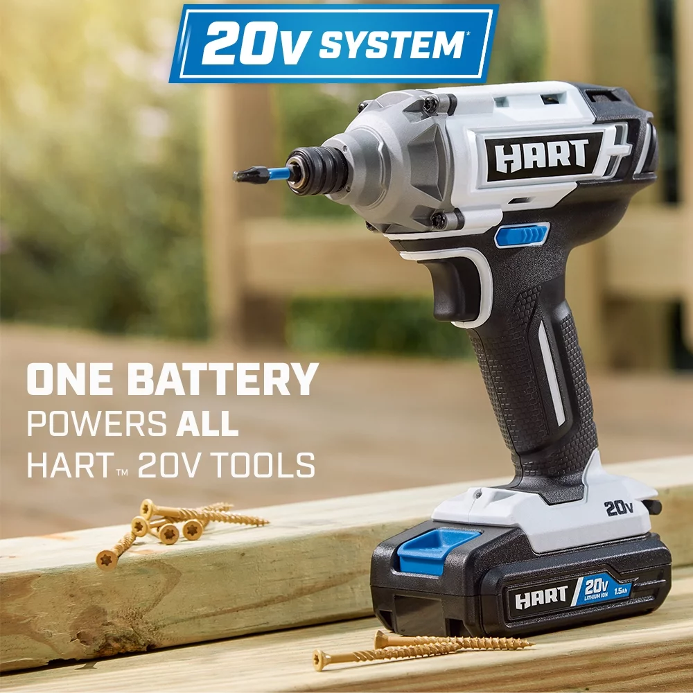 HART 20-Volt Cordless 2-Tool Combo Kit, 1/2-inch Drill/Driver, Impact Driver, (1) 1.5Ah Lithium-Ion Battery - MadeInUSA