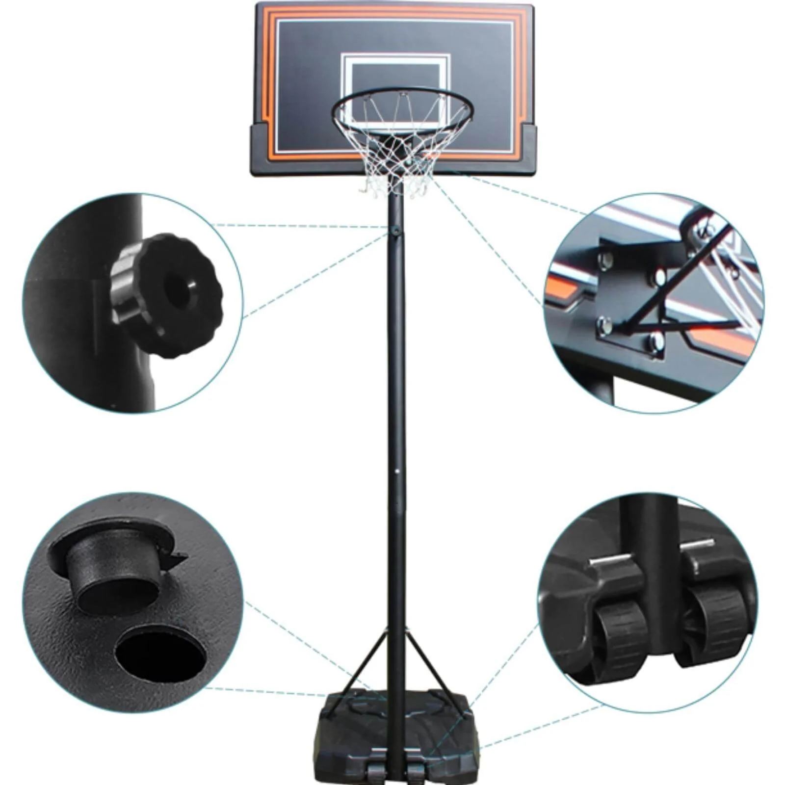 NiamVelo  Basketball Hoop Basketball Goal, 7-10FT Height Adjustable Basketball Backboard with Stand & Wheels  for Kids Adult Youth Black - MadeInUSA