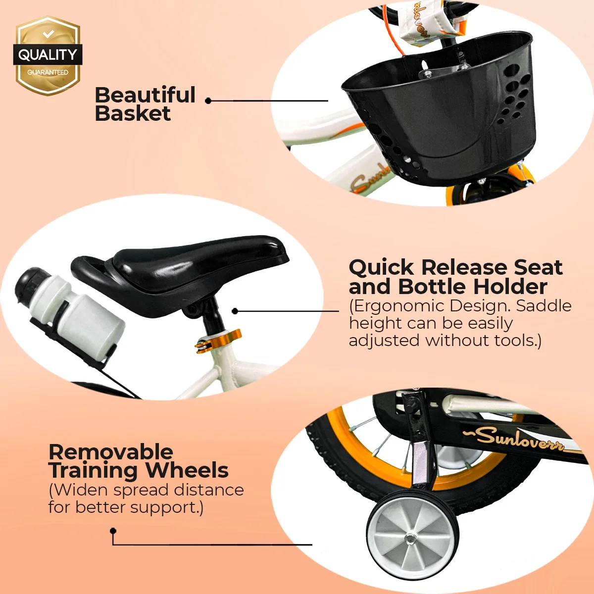 SUNLOVERR Orange Comet Boys Bike for Toddlers and Kids Ages 3-5 Years Old, 12 Inch Kids Bike with Training Wheels & Basket, Boy Bicycle with Handbrake. - MadeInUSA