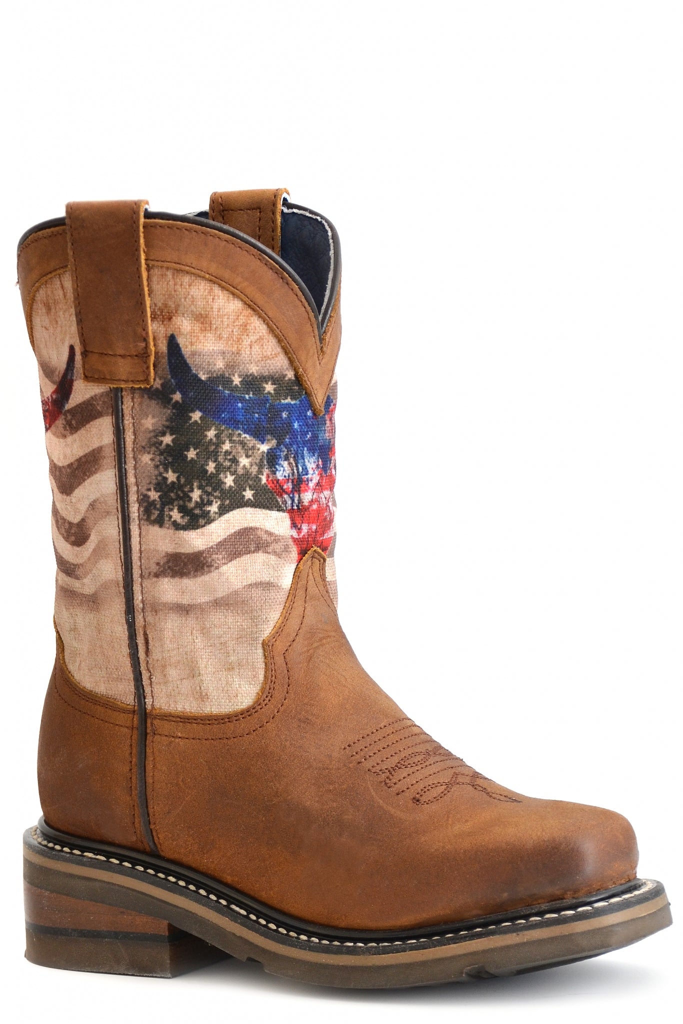 Roper Kids American Flag/Skull Square Toe Western Boots