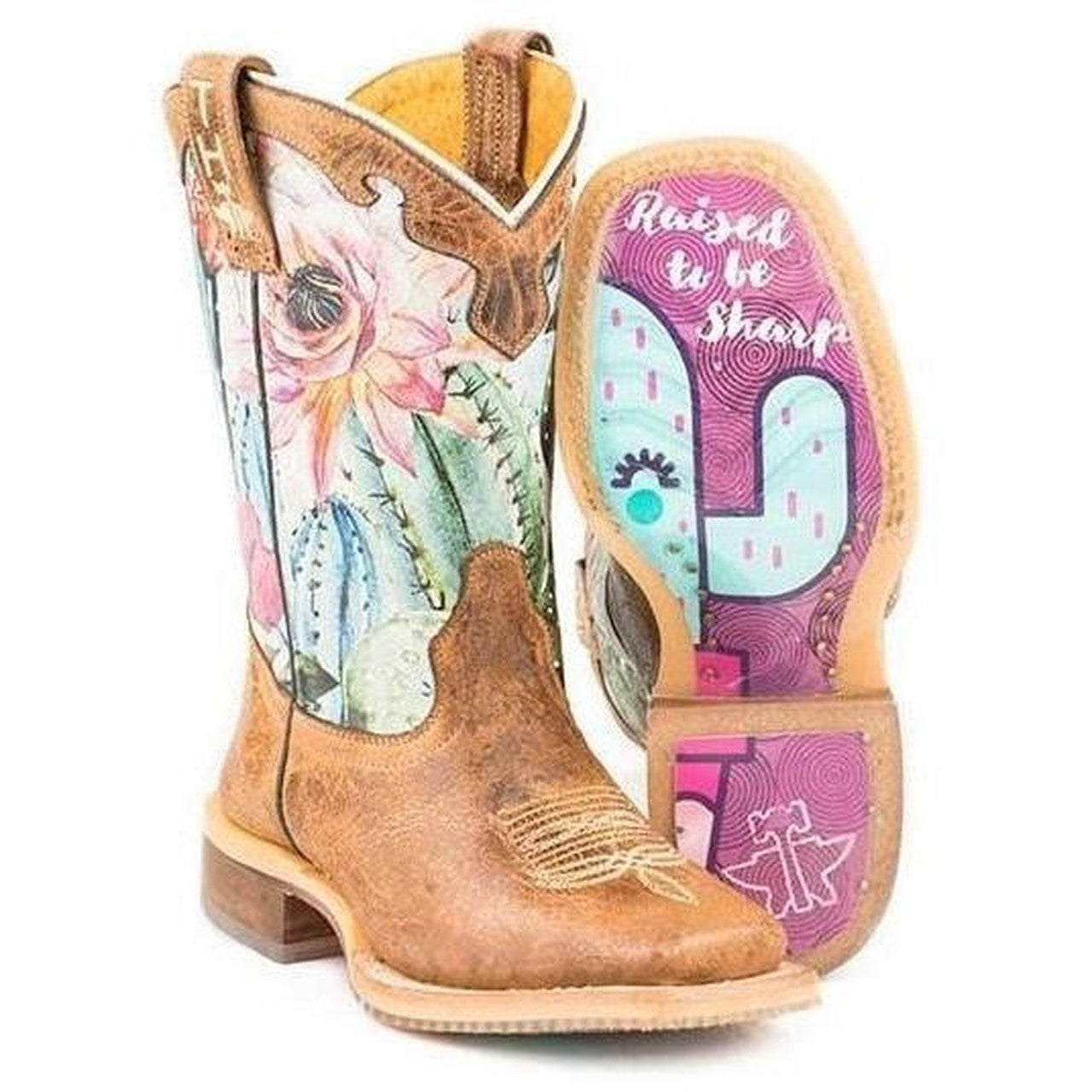 Tin Haul Big Kids Boots - Cactilicious with Raised to be Sharp Sole