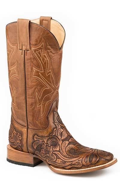 Stetson Mens Handtooled Wicks Square Toe Boots