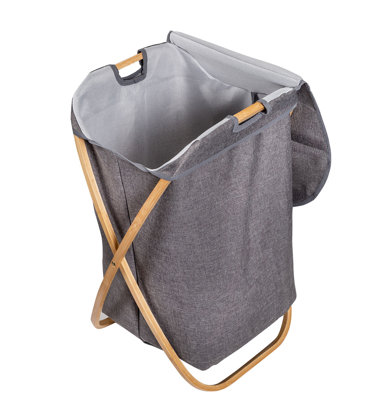 Honey Can Do 16 x 27.5 Gray & Natural Bamboo Folding Hamper With Lid