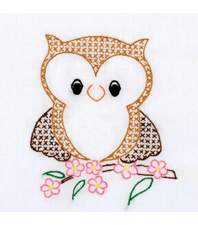 Jack Dempsey Needle Art 9 Owl on Branch Stamped White Quilt Blocks 12pk