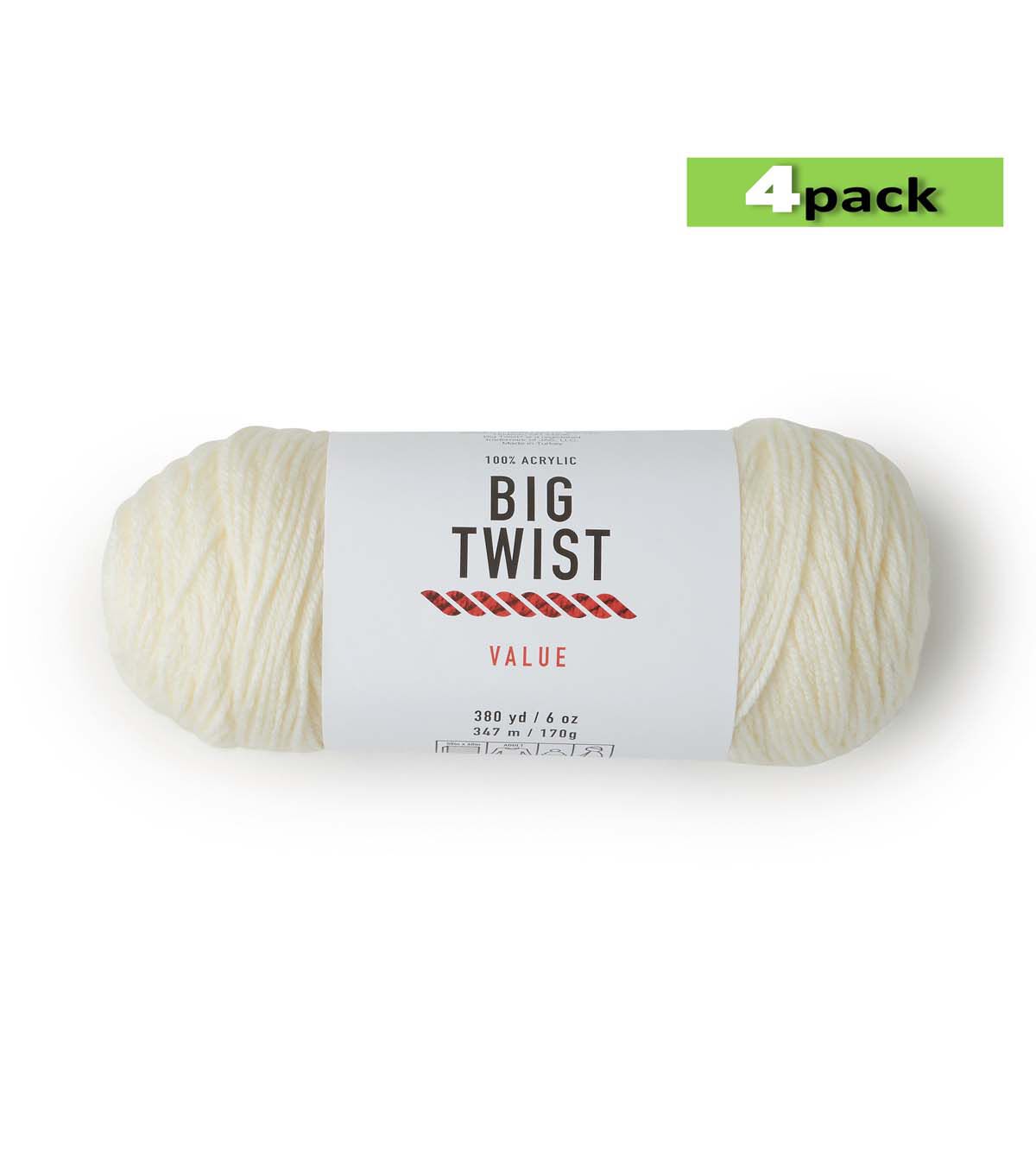 4pk Solid Ivory Medium Weight Acrylic 380yd Value Yarn by Big Twist