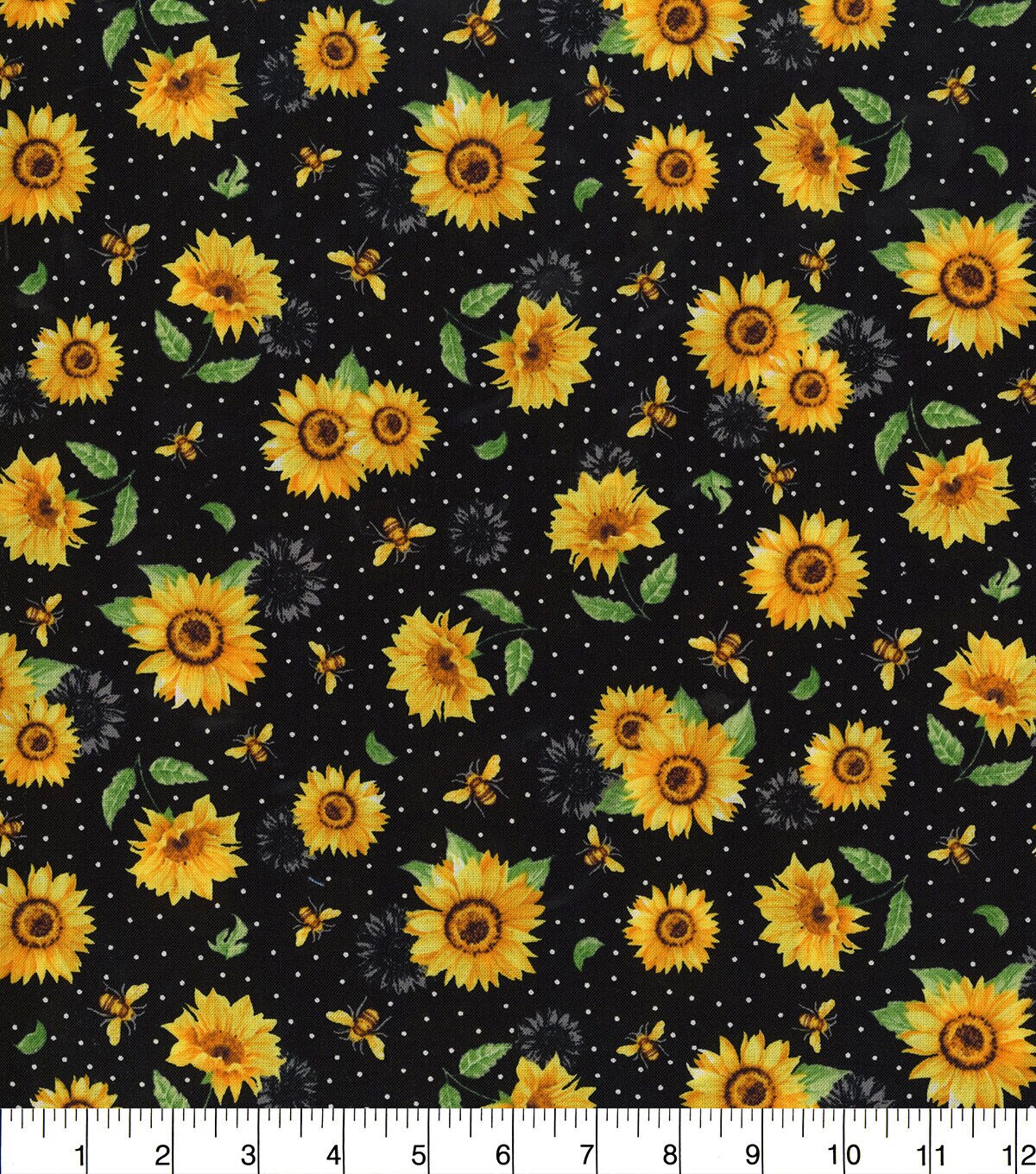 Hi Fashion Sunflowers And Bees Black Premium Print Cotton Fabric