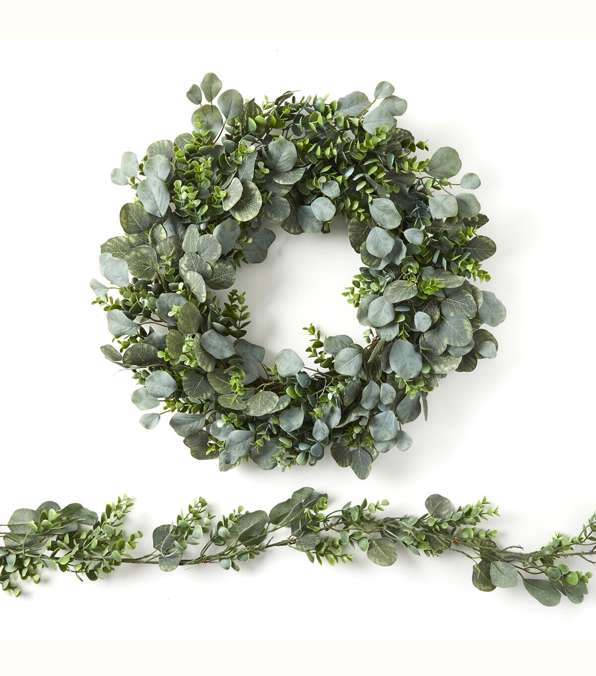 Spring Coordinating Boxwood & Eucalyptus Leaf Wreath & Garland