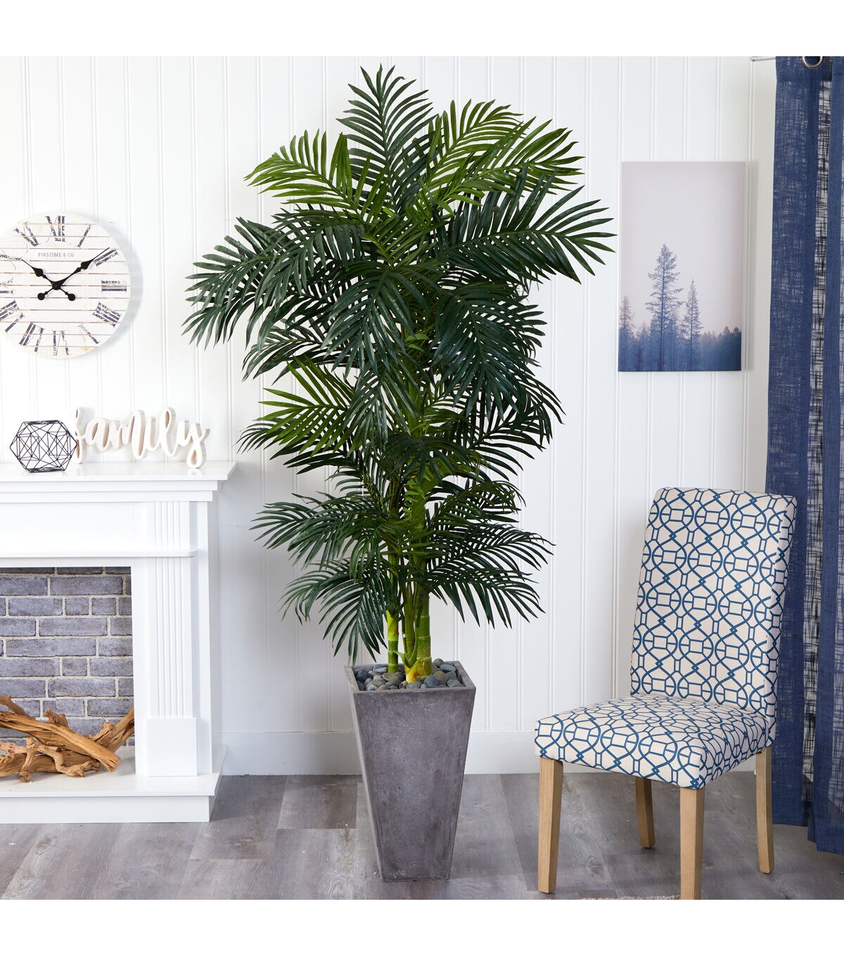 Nearly Natural 7ft. Golden Cane Artificial Palm Tree in Cement Planter