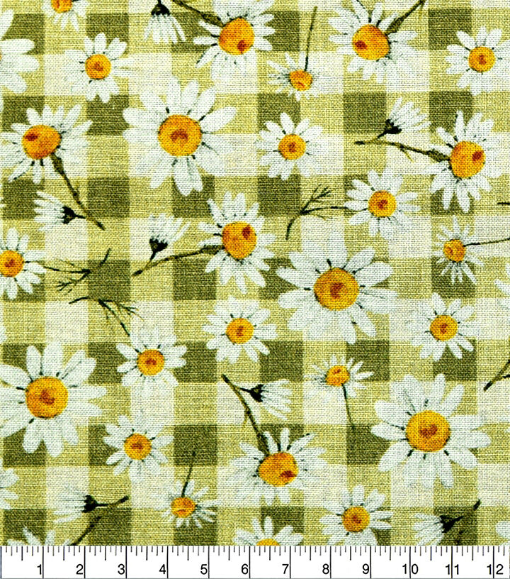 18 x 21 Daisies on Sage Cotton Fabric Quarter 1pc by Keepsake Calico