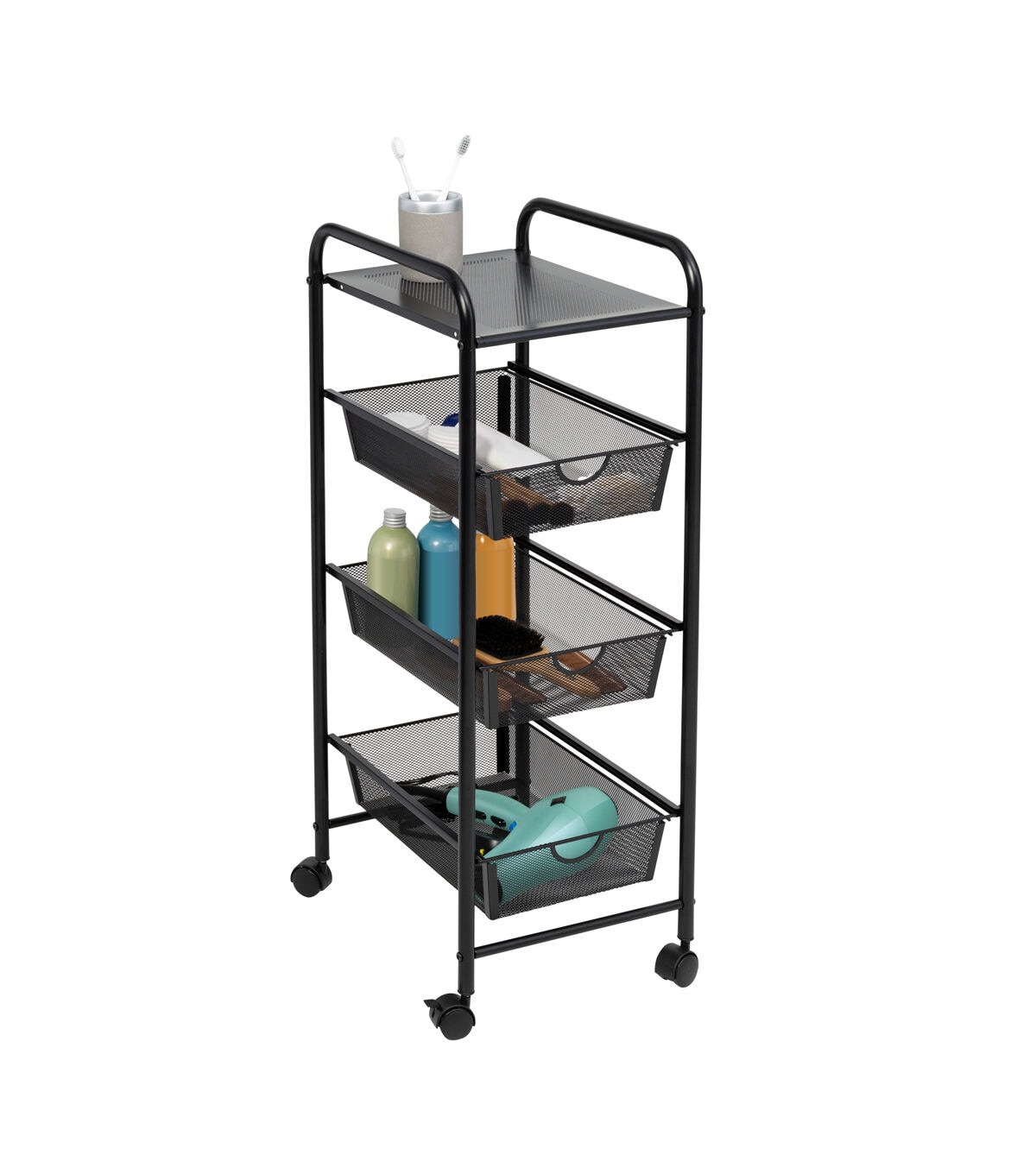 Honey Can Do 12.5 x 35.5 Black Metal Mesh 3 Drawer Storage Cart