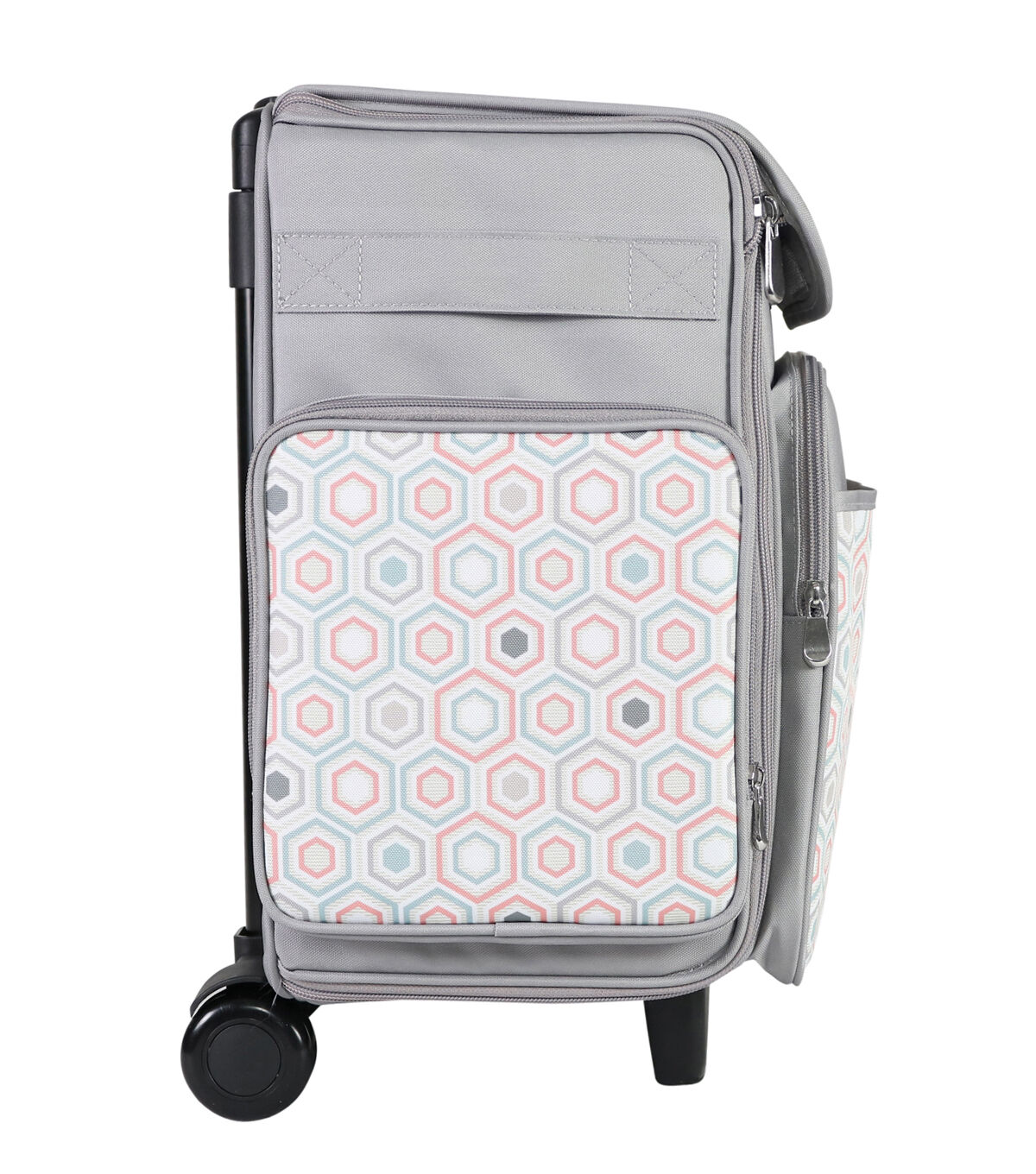 Everything Mary 15.5 Gray Hexagon Collapsible Rolling Craft Tote