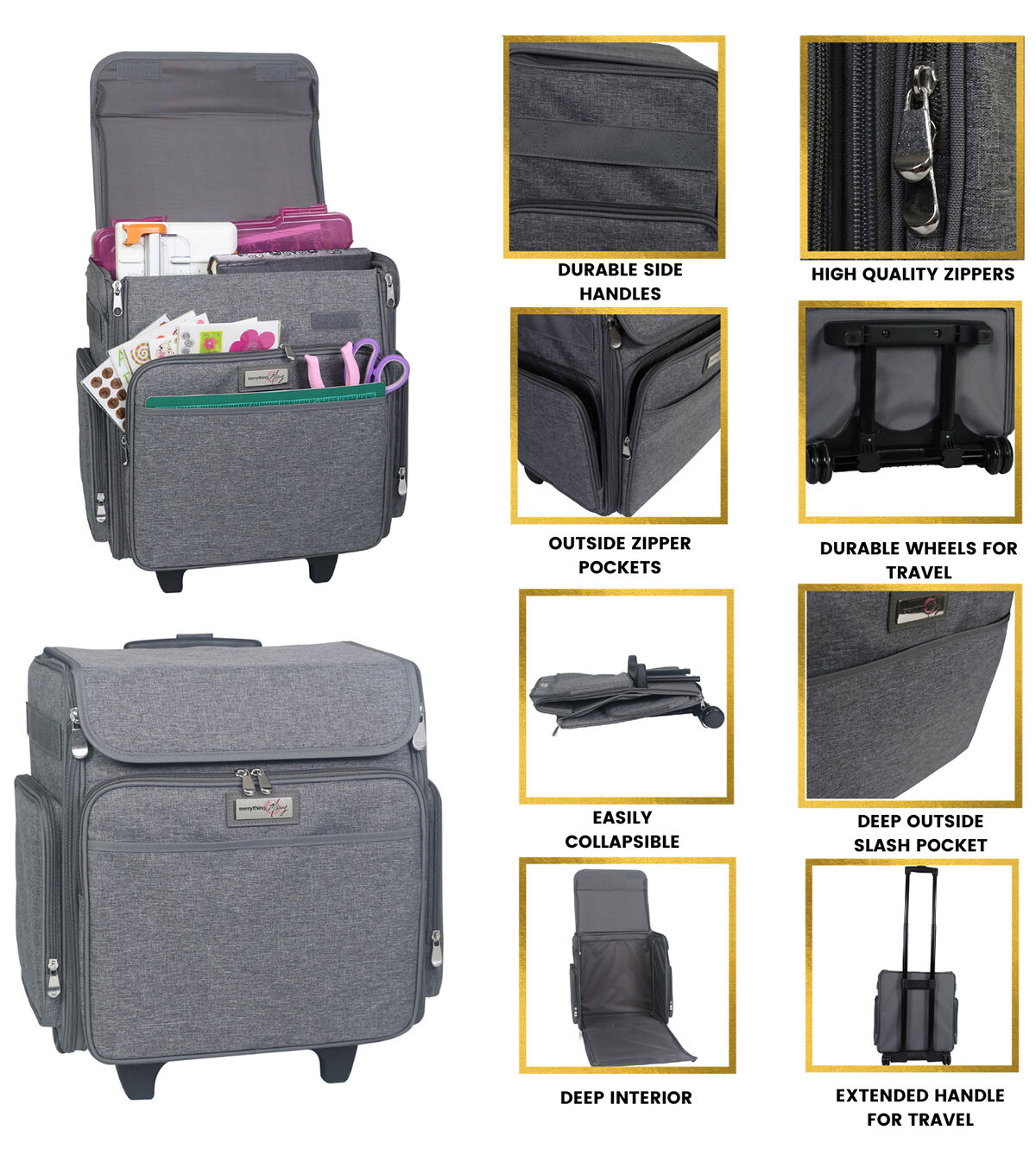 Everything Mary 15.5 Heather Gray Collapsible Rolling Craft Bag