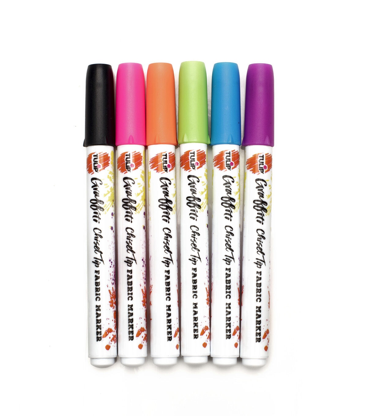Tulip 6 pk Graffiti Chisel Tip Fabric Markers Neon