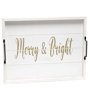 All The Rages Decorative Merry and Bright Wood Serving Tray 15.50 x 12