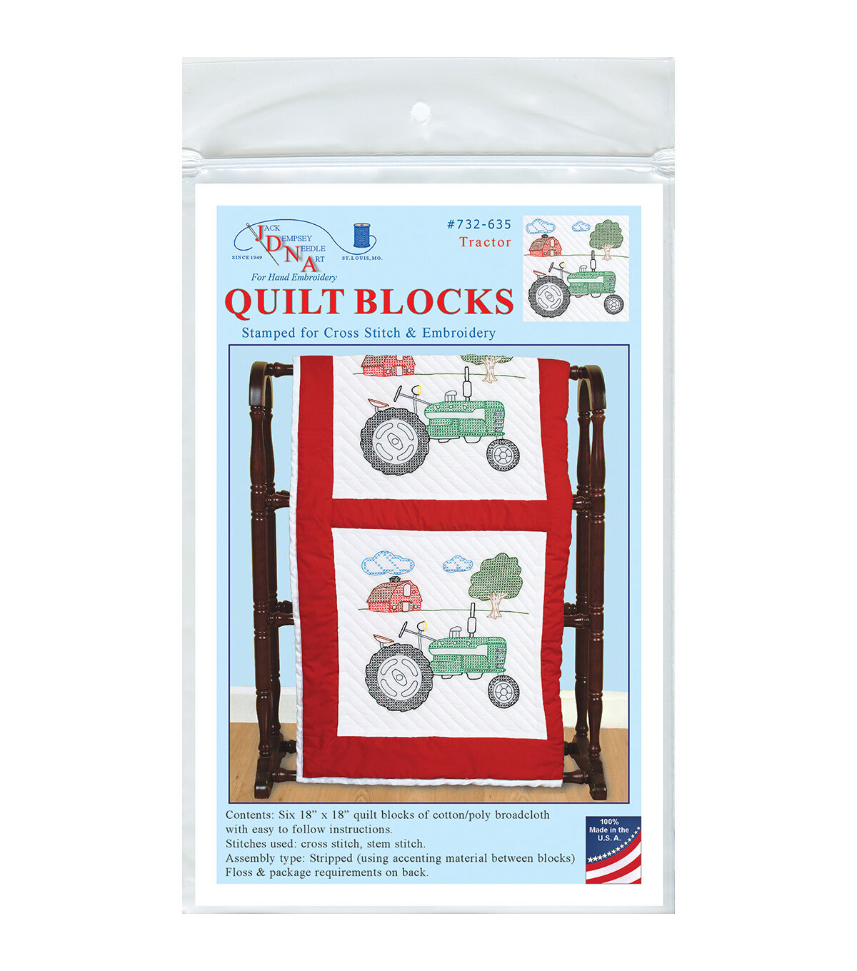 Jack Dempsey Needle Art 18 Tractor Stamped White Quilt Blocks 6pk