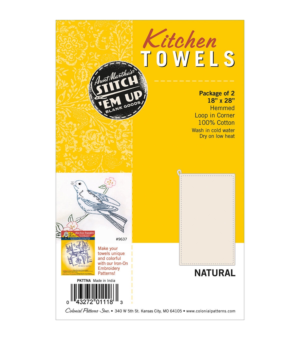 Stitch 'Em Up 18 x 28 Natural Dish Towel Cross Stitch Fabric 2pk