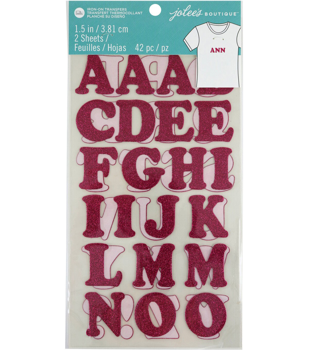 Jolee's Boutique 1.5 Pink Glitter Iron On Transfer Letters 42ct