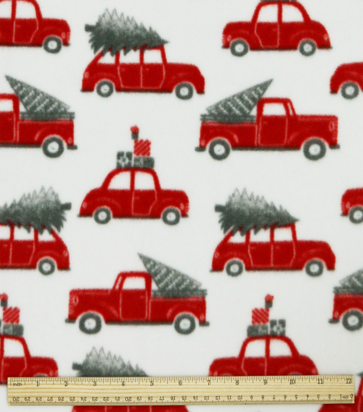 Christmas Red Trucks With Tree Anti Pill Fleece Fabric