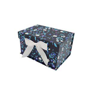 8 Floral on Dark Blue Flip Top Box With Bow by Place & Time