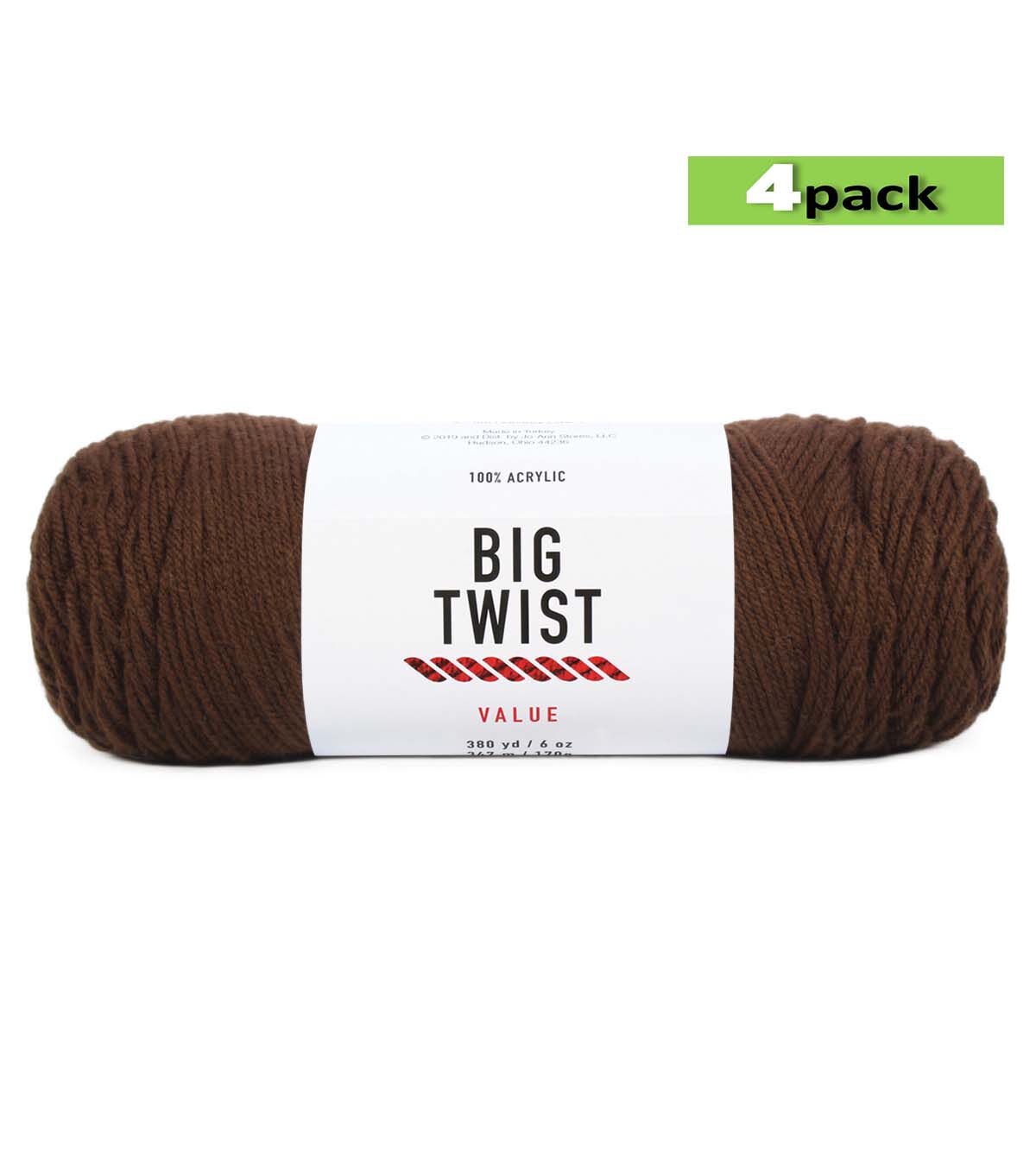 4pk Solid Chocolate Medium Weight Acrylic 380yd Value Yarn by Big Twist