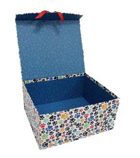 14.5 Dog Prints on White Flip Top Box With Bow by Place & Time