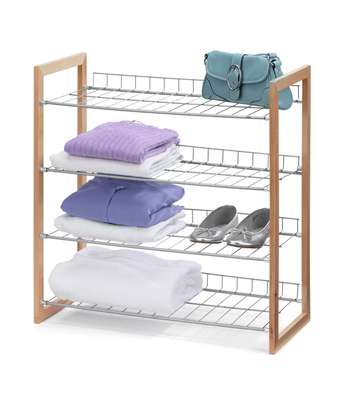 Honey Can Do 26 x 27 Chrome & Natural Wood Frame 4 Tier Storage Shelf