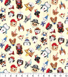 Fabric Traditions Dogs With Hats on White Novelty Cotton Fabric