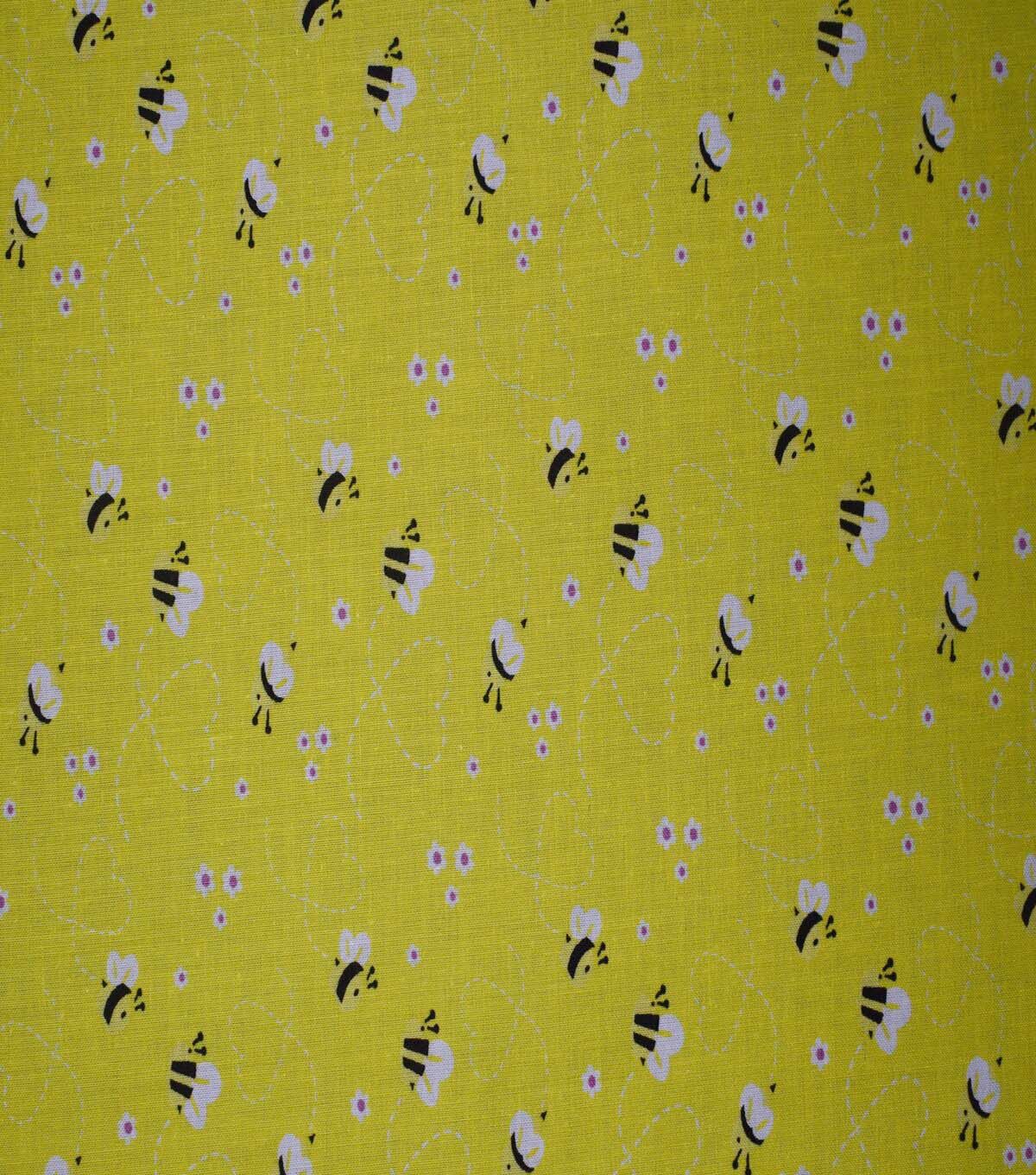 Buzzing Bees on Yellow Cotton Fabric by Quilter's Showcase